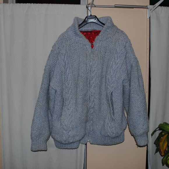 Hand Knit Heavy Thick Wool Jacket Womens Zipper Cable Chunky - Picture 1 of 13